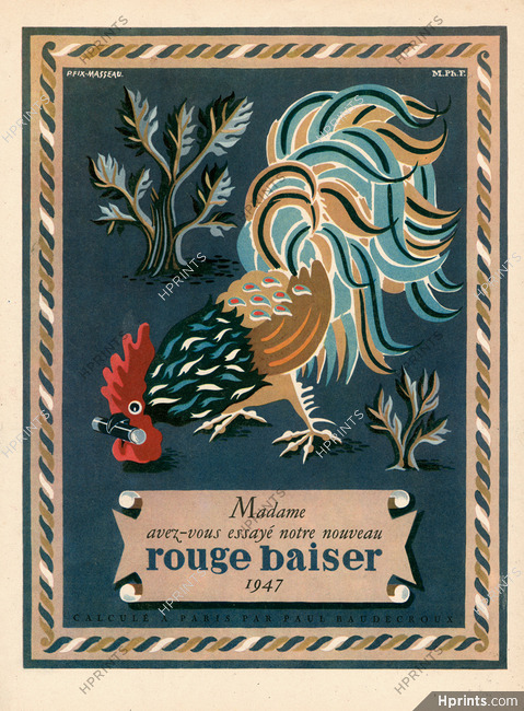 Rouge Baiser 1947 Lipstick Cockerel Rooster Fix-Masseau (L)