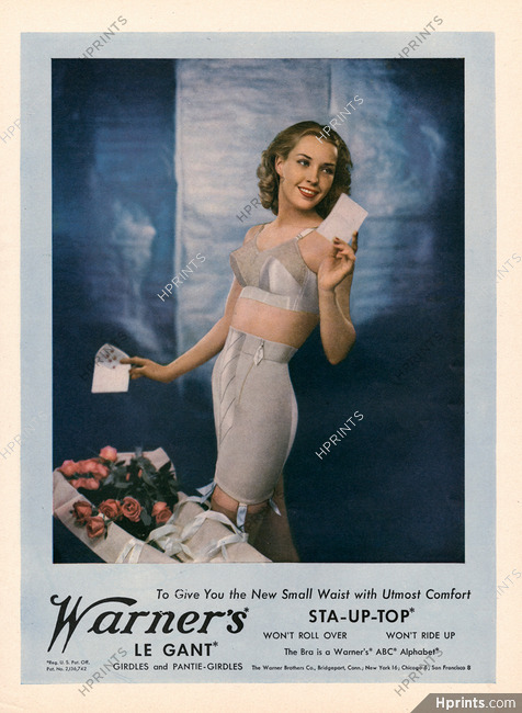 Warner's lingerie vintage print ad 1954 decor fashion art 50s bra girdle Le  Gant 