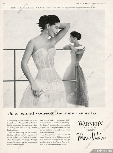 1955 Warner's Merry Widow Corset Prolonged Look Model Long Original Print  Ad 
