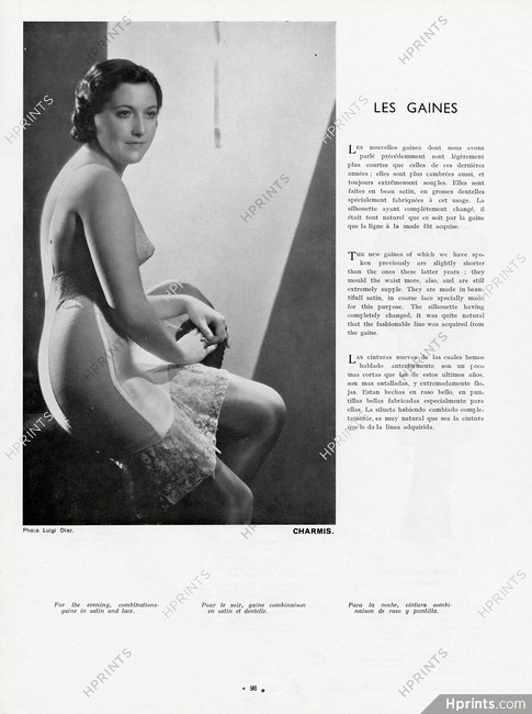 Charmis (Lingerie) 1934 Combinations-Gaine in Satin and Lace, Photo Luigi Diaz