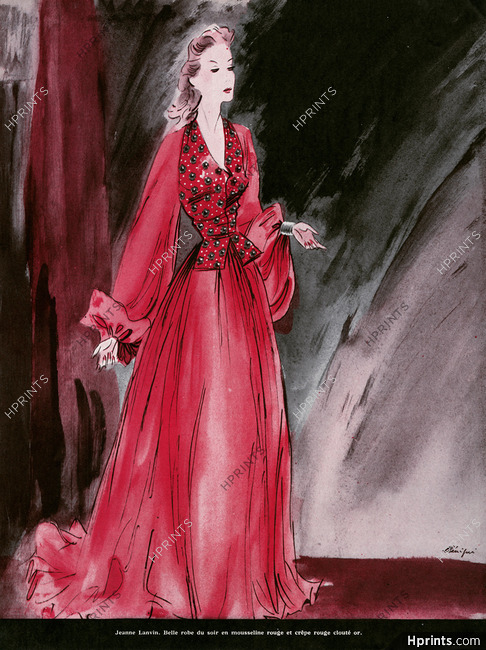 Jeanne Lanvin 1941 Evening Gown, Mousseline rouge, Bénigni