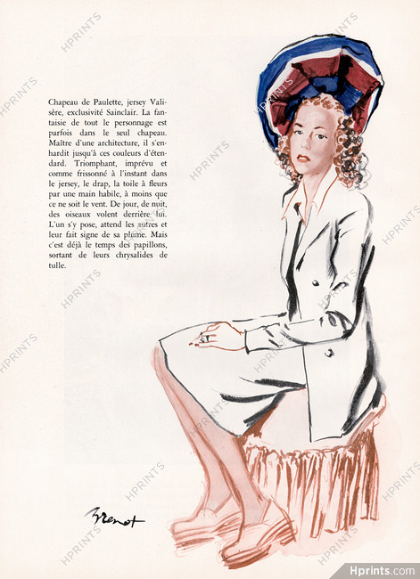 Paulette (Millinery) 1943 Brenot, Fashion Illustration Hats