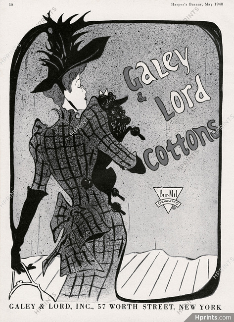 Galey & Lord Cottons (Fabric) 1948 Art Nouveau style