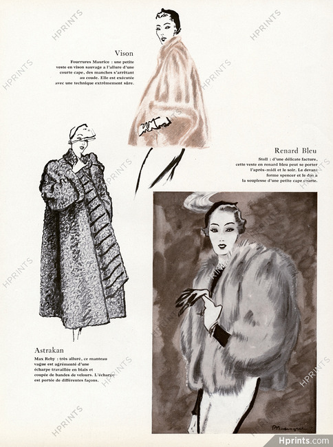 Max Reby, Fourrures Maurice, Stoll 1949 Furs, Astrakan, Vison, Renard bleu, Pierre Mourgue