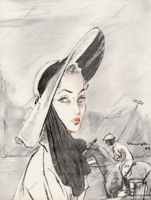 Pierre Mourgue 1948 Polo, Hat, Fashion Illustration