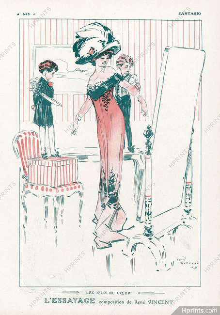 René Vincent 1909 ''L'Essayage'' Evening Gown, Model Fashion, fitting