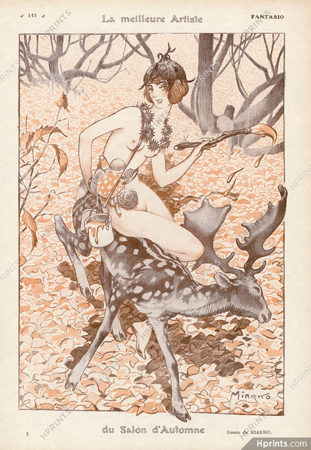 Miarko 1920 "The Best Artist of the Autumn Show" Deer, Sexy Girl Nude