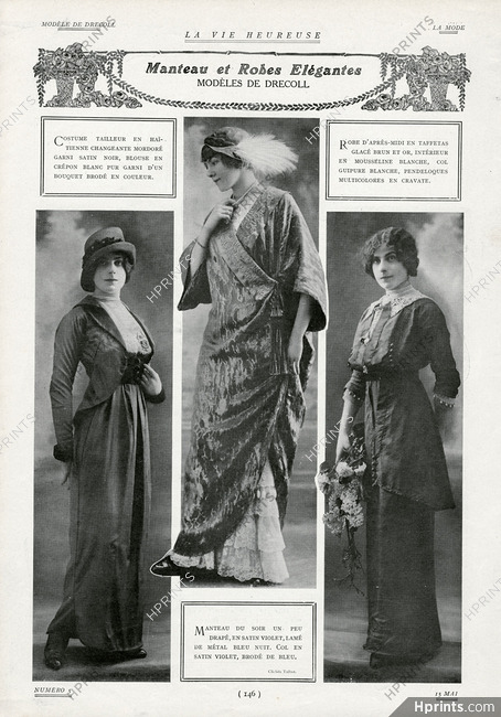 Drecoll 1912 Manteau et Robes Elégantes, Photo Talbot