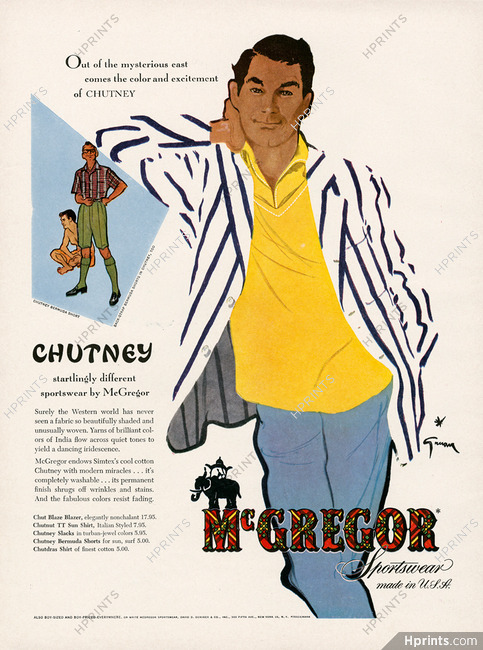 Mc Gregor (Men's Clothing) 1954 Chutney Bermuda Short, René Gruau