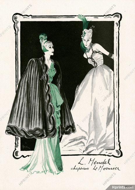 Mendel (Couture) 1945 René Gruau, Hat Le Monnier