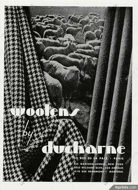 Ducharne (Fabric) 1943 Woolens, Sheeps, American Ad