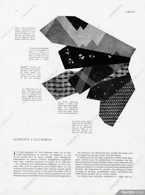 Analyse détaillée de la collection Hiver 1928 des soieries F. Ducharne, 1928 - Silk, 2 pages