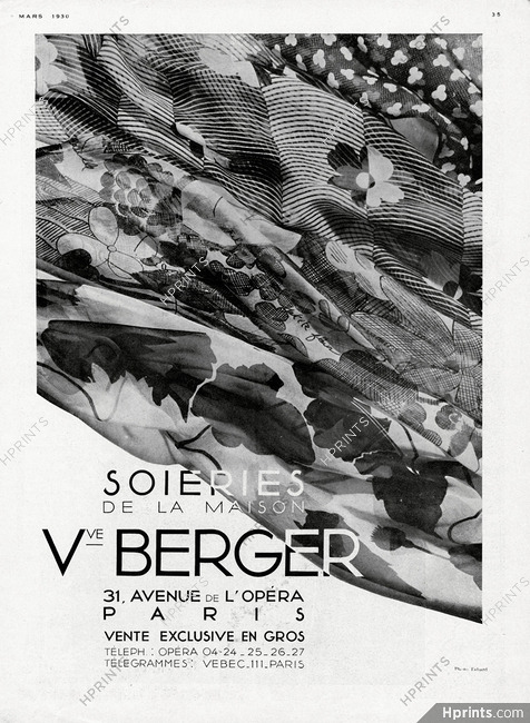 Soieries Veuve Berger (Silk) 1930 Photo Tabard