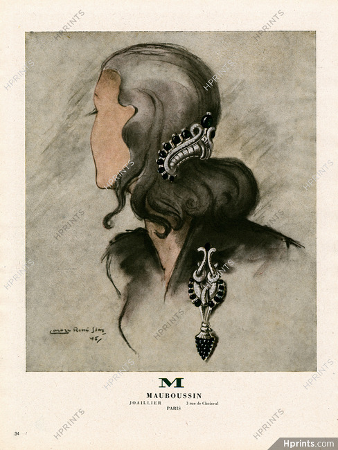 Mauboussin 1945 Hair Clip, shoulder pin, René Sim Lacaze
