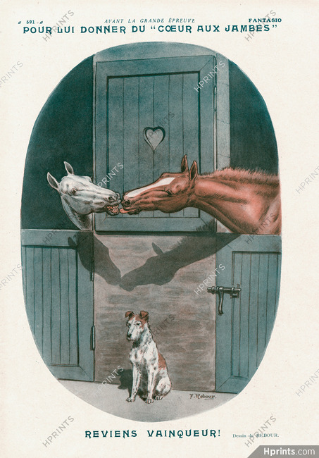 Rebour 1923 Horses Kissing, Dog