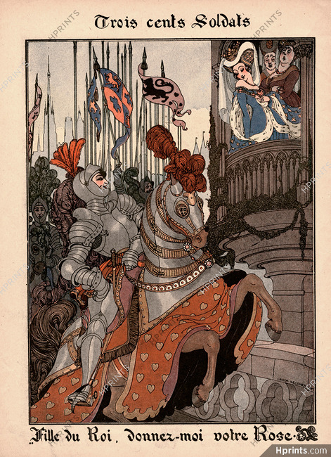 Gerda Wegener 1917 Songs of France, Trois Cents Soldats, Medieval Costumes, Armour, Horse