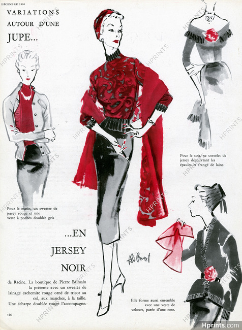 Pierre Balmain 1950 Variations autour d'une Jupe en jersey noir de Racine, A. Bouret