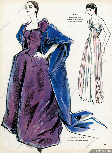 Christian Dior, Grès 1952 Dessins de Bolin