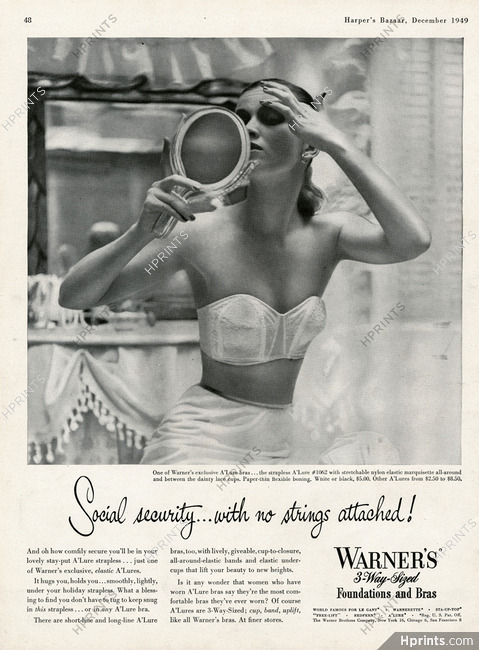 Warner's (Lingerie) 1949 Strapless Bra, A'Lure — Advertisement