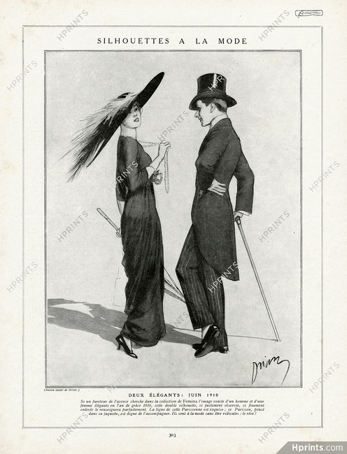 Etienne Drian 1910 Deux Élégants, Silhouettes à la Mode