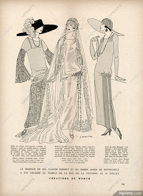 Worth 1923 Mlle Claude Dupont & James de Rothschild Wedding, C. Marioton