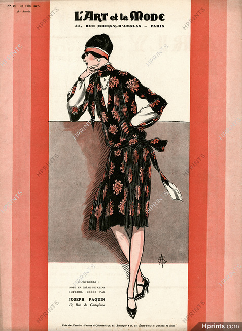 Joseph Paquin 1927 Robe en crêpe imprimé, Soulié
