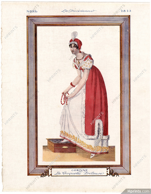 Corinne ou La Coquette Frileuse (estampe ancienne) 1913 La Parisienne 1813, Fashion Illustration