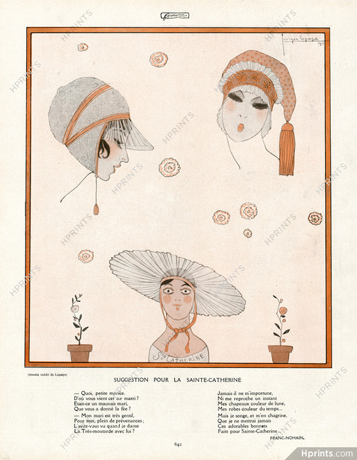 Georges Lepape 1913 "Suggestion pour la Sainte-Catherine", Hats for Single Woman aged 25, Catherinettes