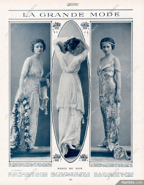 Robes du Soir 1913 Mlle Geneviève Vix, Photo Reutlinger