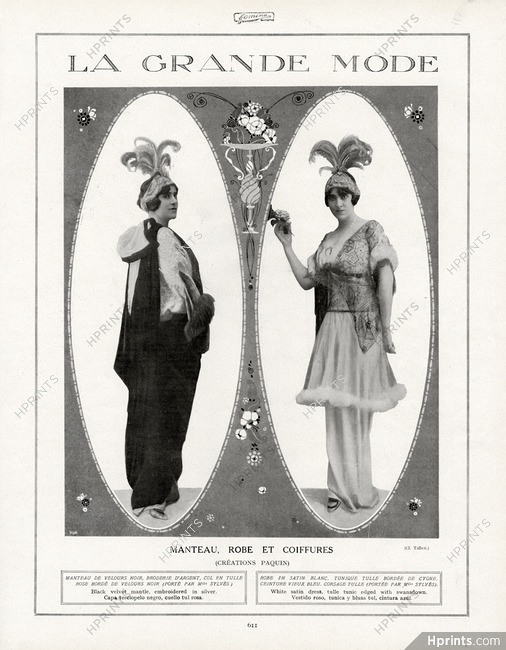 Paquin 1913 Manteau Robe et Coiffures, Mlle Sylvès, Photo Talbot