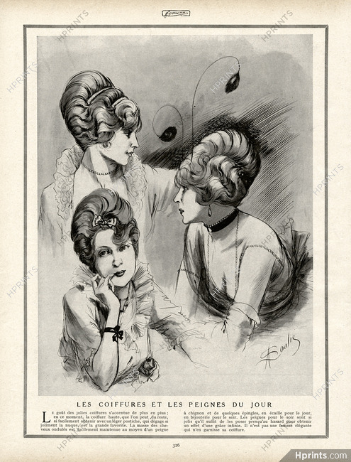 Soulié 1913 ''Les coiffures et les peignes du jour'' Hairstyles, Combs