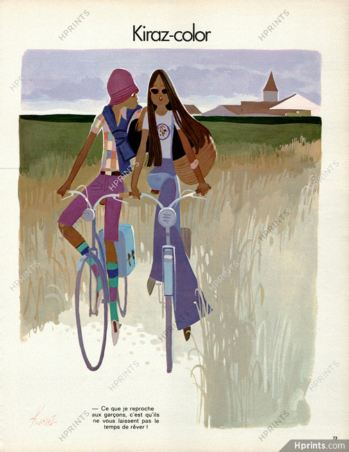 Edmond Kiraz 1973 Les Parisiennes, Sexy girls, Bicycle, Kiraz-color