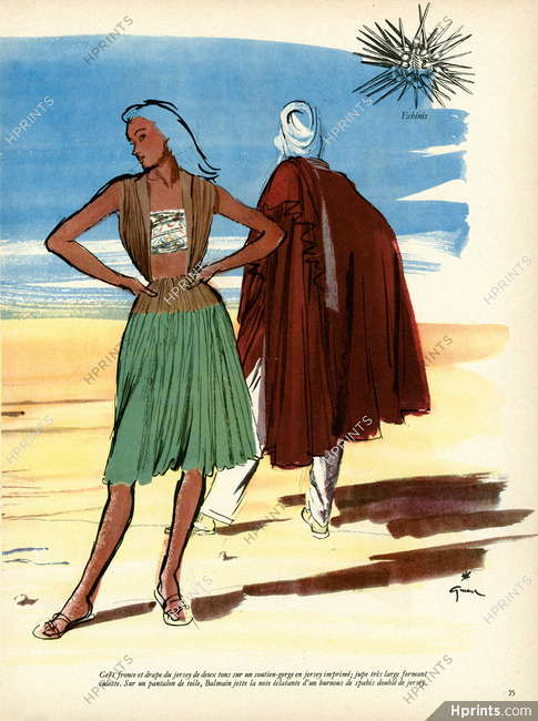 René Gruau 1946 Grès, Pierre Balmain, beachwear