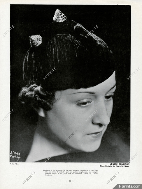 Louise Bourbon 1936 Boucheron "Clips Spirale" pour chapeau, Photo Madame D'Ora