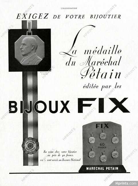 Bijoux Fix (Jewels) 1941 Médaille du Maréchal Pétain