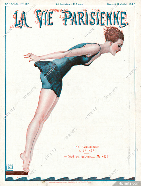 Georges Léonnec 1926 Une Parisienne à la Mer, Bathing Beauty, La Vie Parisienne