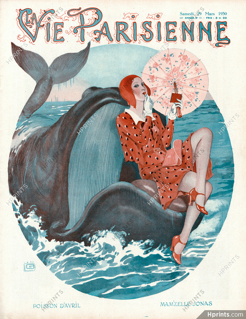 Georges Léonnec 1930 Poisson d'Avril, Mam'zelle Jonas, Whale, La Vie Parisienne