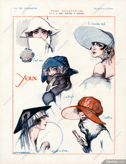 Jacques Leclerc 1922 Pièges à Coeurs, Yeux, Regards, Eyes, Women's Hats