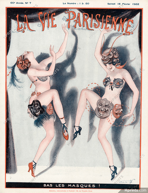 Vald'Es 1922 "Bas les Masques", Masks carnival costumes, La Vie Parisienne Cover