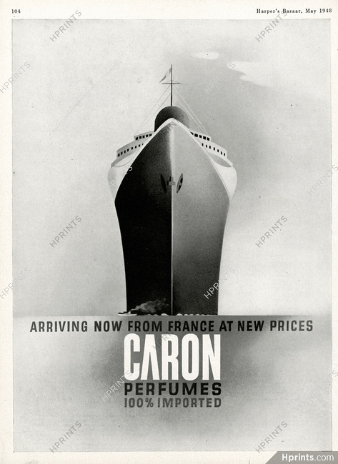 Caron (Perfumes) 1948 "Arriving now from France..."
