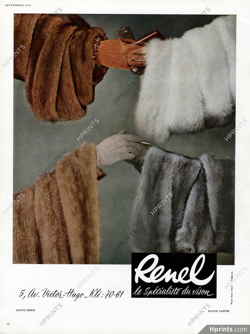 Renel (Fur Clothing) 1954 Bijoux Cartier, Gants Perrin, Photo Gene Fenn