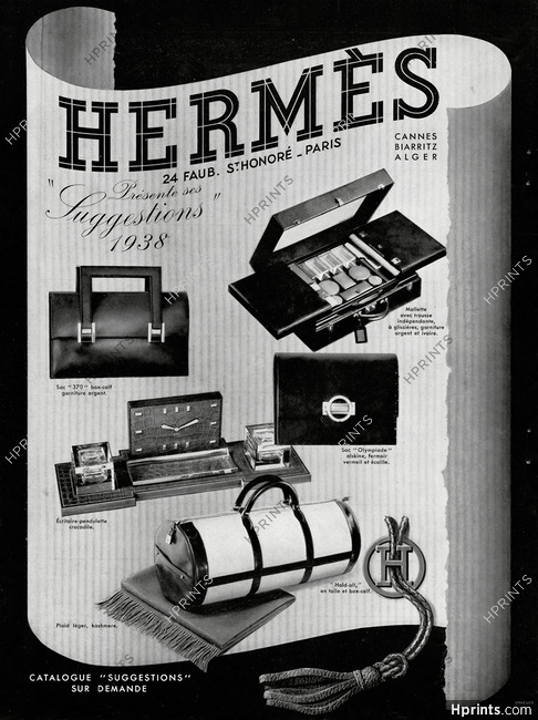 Hermès 1937 Sacs à main, Mallette, Ecritoire, Plaid, "Hold-all"