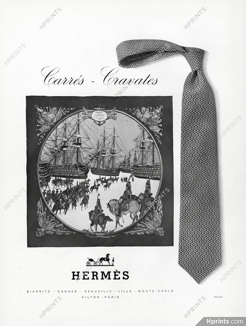 Hermès (Carrés, Cravates) 1968 Carré Marine et Cavalerie