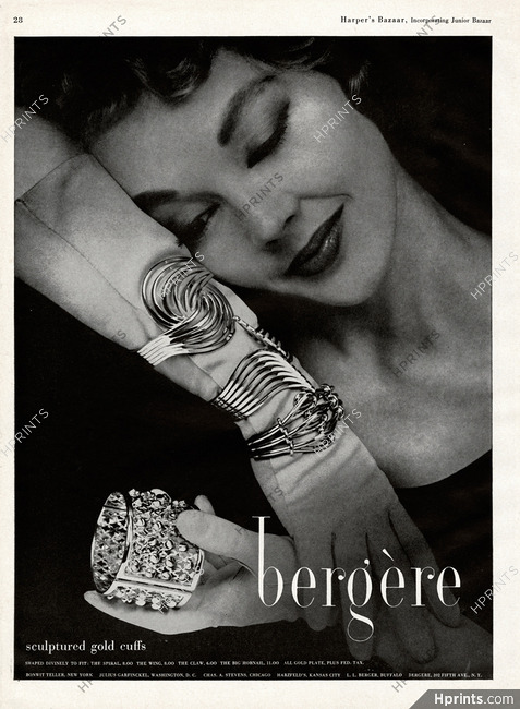 Bergère (Jewelry) 1956 Sculpted Gold Cuffs