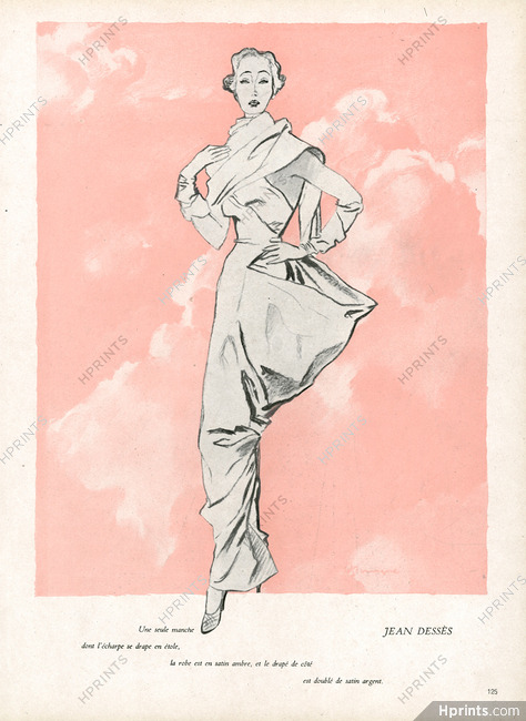 Jean Dessès 1949 écharpe drapée, Evening Gown, Pierre Mourgue