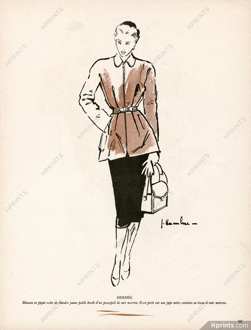 Hermès (Couture) 1947 Blouson en piqué "cotes de Cheval" Jaune paille, Haramboure