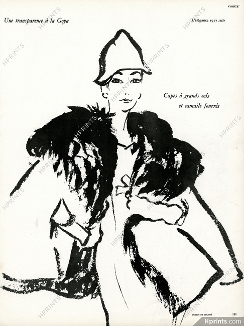 Lanvin Castillo 1956 Cape à grand col, Fox Fur, René Bouché