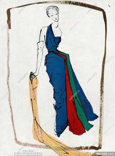 Robert Piguet 1950 Asymmetric Drape, Tom Keogh, Evening Gown