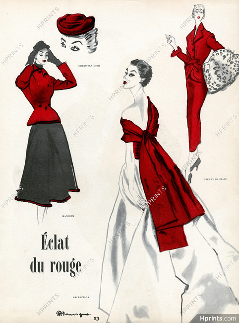 Mourgue 1953 Eclat du rouge, Manguin, Balenciaga, Balmain
