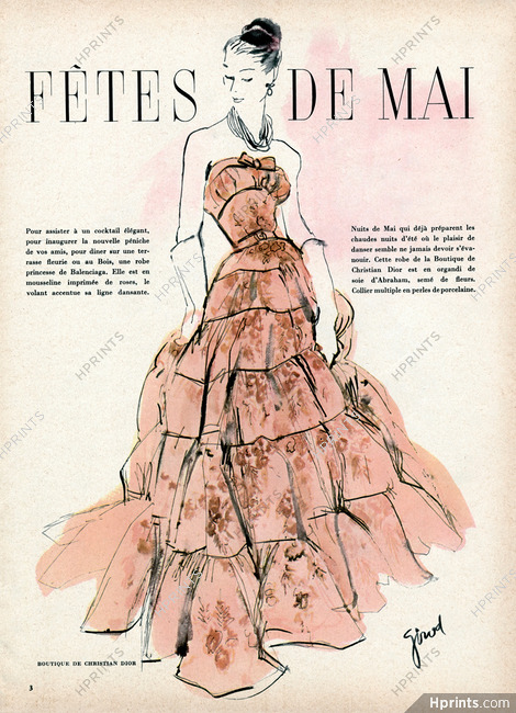 Christian Dior Boutique 1954 Evening Gown, Girod, Fashion Illustration